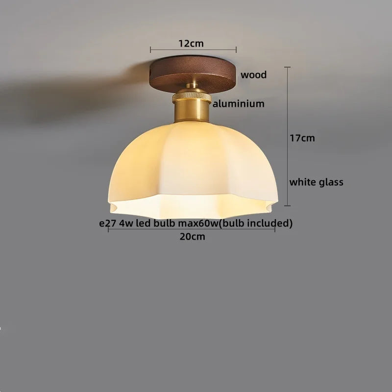Afralia™ Amber Glass LED Ceiling Light: Modern Aluminum Wood Kitchen Balcony Room Lamp