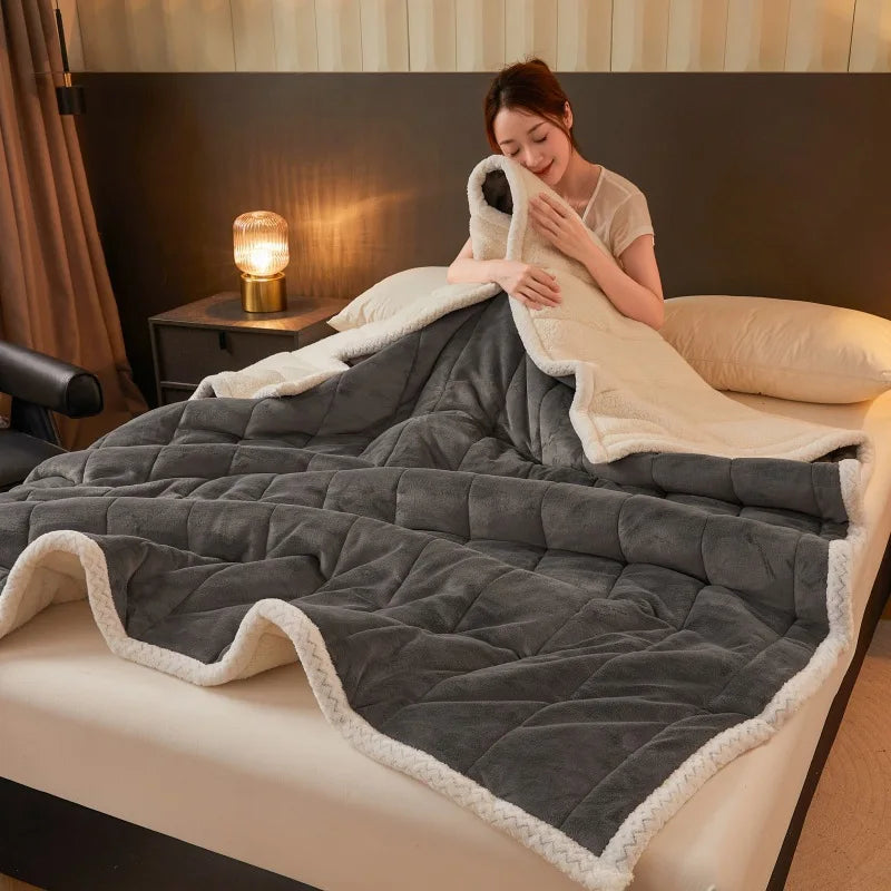 Afralia™ Cozy 3-Layer Coral Fleece Winter Blanket - Soft & Warm Bed Quilt
