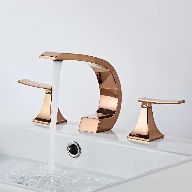 Afralia™ Rose Gold Black Basin Faucet, Luxury Gold Widespread Bathroom Mixer - Hot Cold