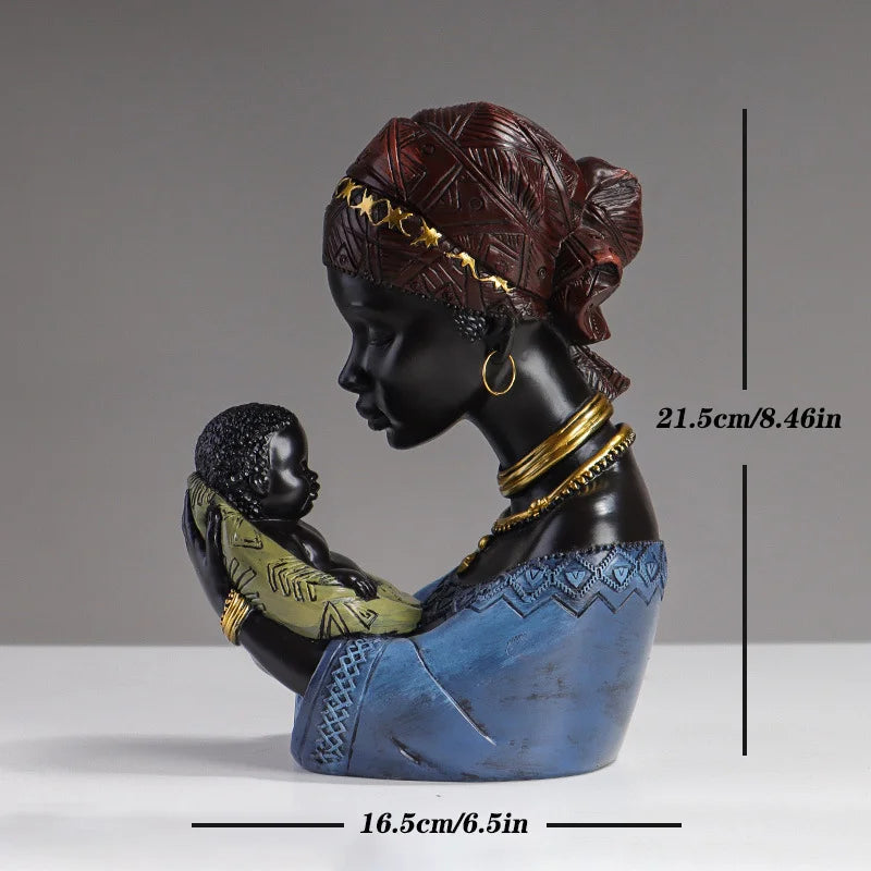 Afralia™ African Mother Child Abstract Statue Resin Figurine Ethnic Style Interior Decor