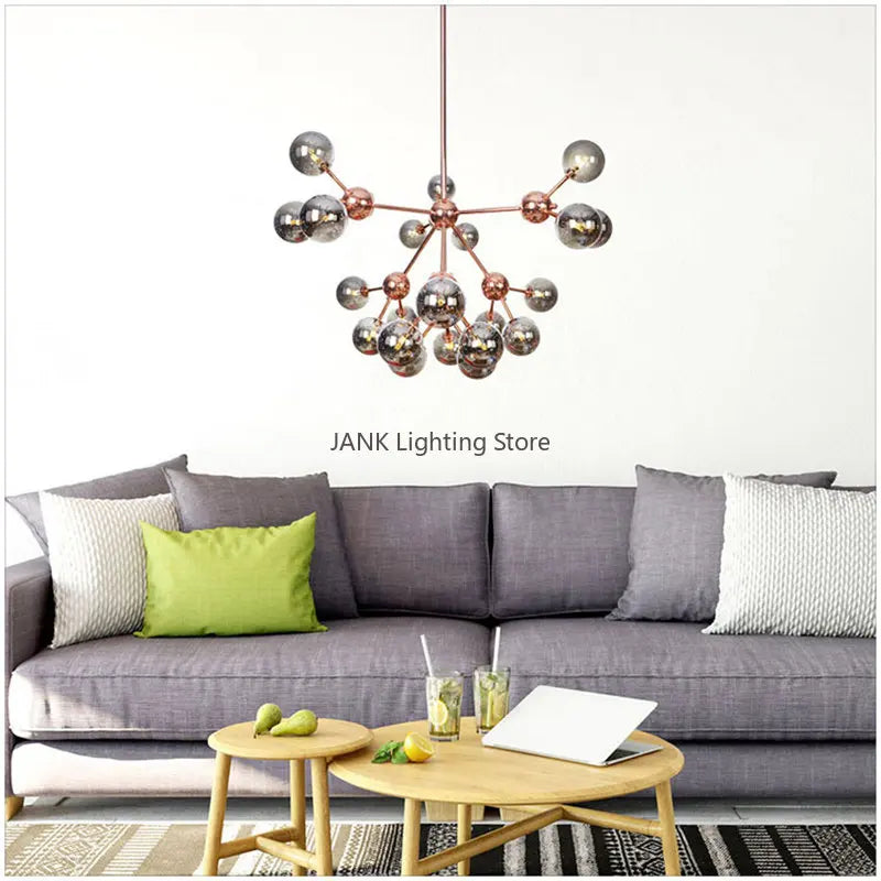 Afralia™ Multi-Head Chrome Chandelier Rose Gold LED Suspension Light for Interior Decor