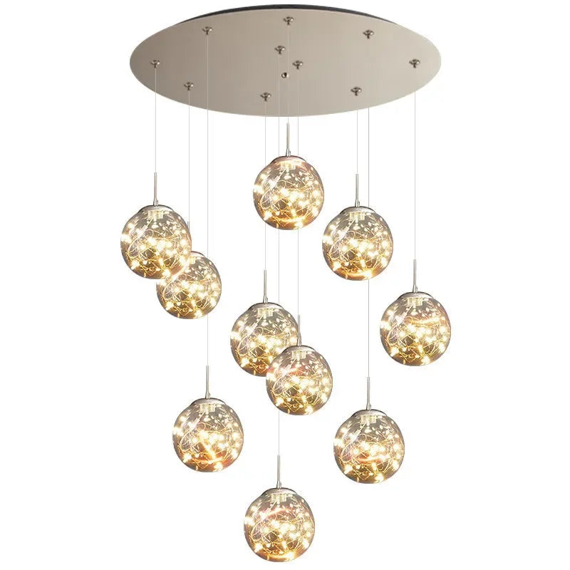 Afralia™ Spiral Staircase Chandelier Crystal Ball Pendant Light for Modern Living Room