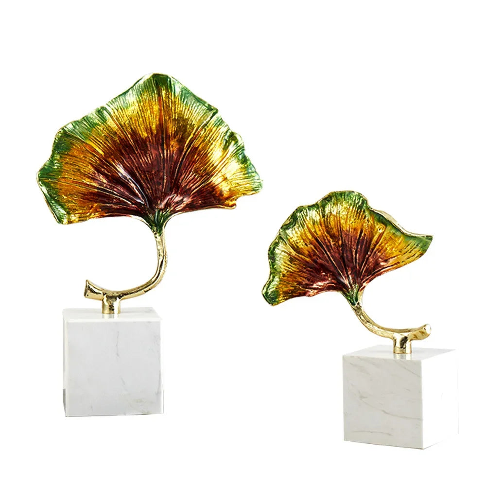 Afralia™ Ginkgo Leaf Metal Sculpture Home Decor Figurine
