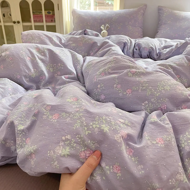 Afralia™ Cotton Flower Print Bedding Set - Romantic High-Density Comforter for Adults