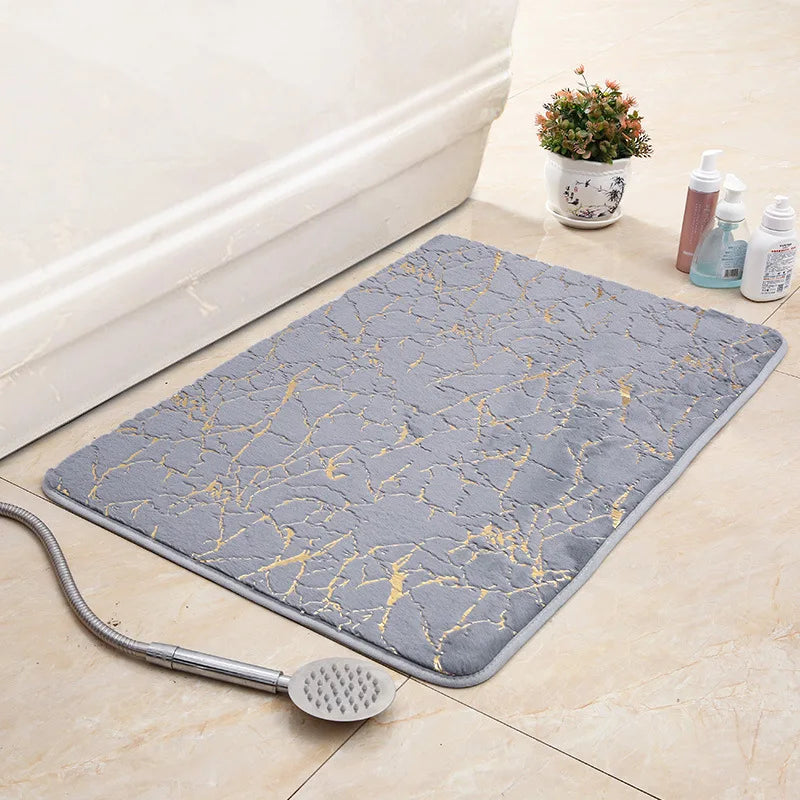 Afralia™ White Marble Bathroom Mat Ultra Soft Non-Slip Quick Dry Machine Washable