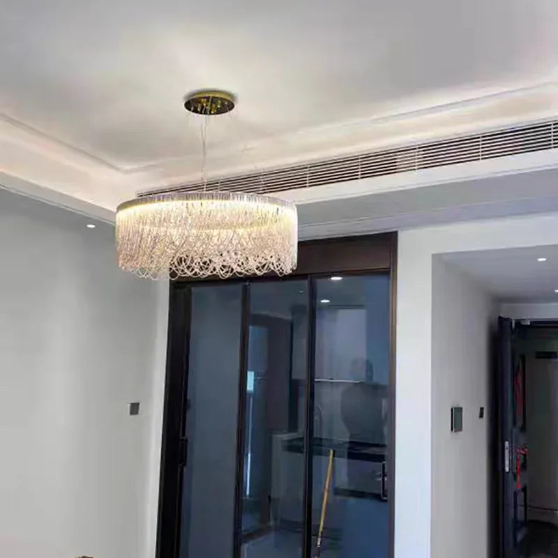 Afralia™ Modern Fringe Chandelier: Round Bedroom & Living Room Tassel Chain Light