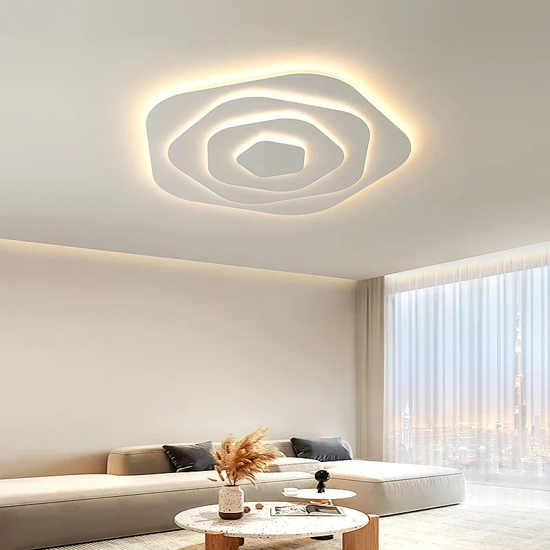 Afralia™ Geometric Minimalist Modern White LED Ceiling Chandelier Smart Light