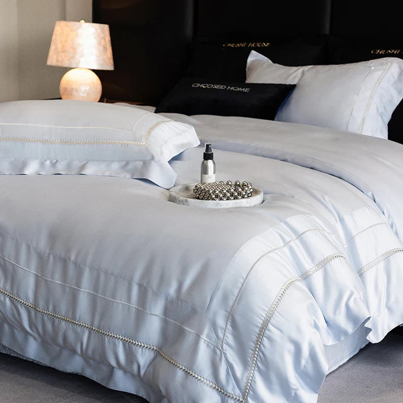 Afralia™ Light Champagne Luxury Embroidery Bedding Set with 1000TC Egyptian Cotton - 4Pcs