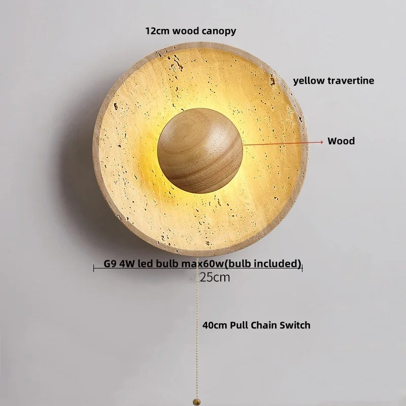 Afralia™ Vintage Stone LED Wall Light Fixture for Reading & Bedside, Natural Wood, Loft Design