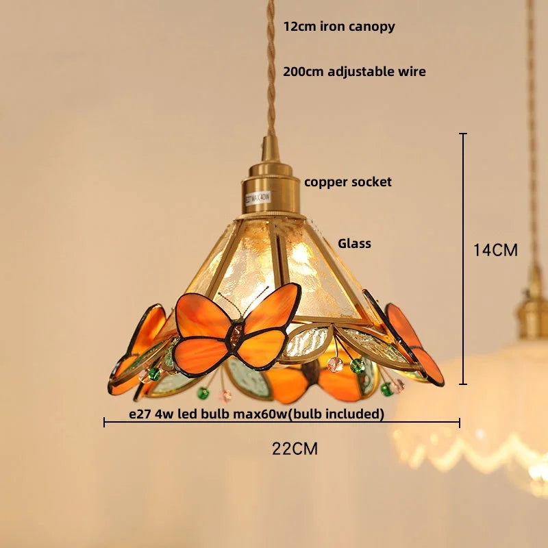 Afralia™ Red Butterfly LED Pendant Lamp Tiffany Glass Hanging Lights