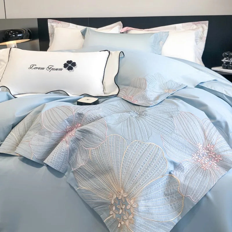 Afralia™ Luxury Cotton Twill Embroidery Duvet Cover Set for Seasons