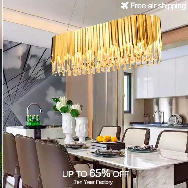 Afralia™ Modern Gold Crystal Chandelier Pendant Light for Dining and Living Room