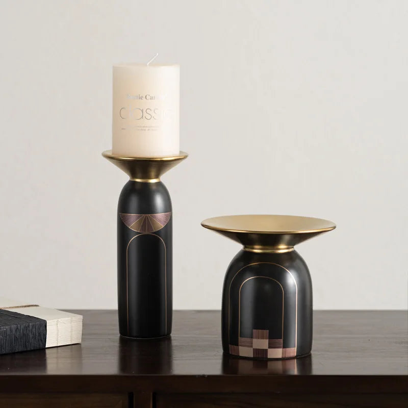 Afralia™ Golden Tray Vase Candlestick Set - Elegant Home Decor & Flower Arrangement Accessories
