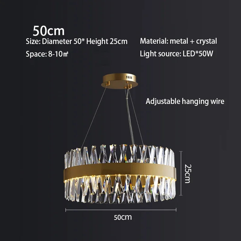 Afralia™ Brushed Gold Rings Crystal Chandelier Ceiling Lamp