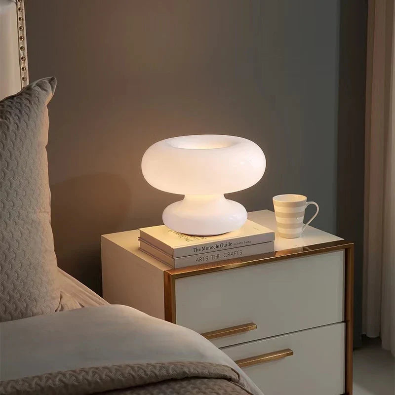 Afralia™ White Circle Glass Table Lamps: Bedroom & Living Room Decor Reading Light