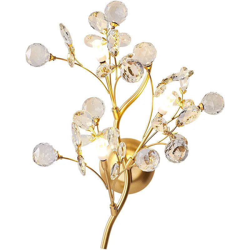 Afralia™ Romantic Crystal and Gold Branch Wall Lights for Living Room Bedroom Decor