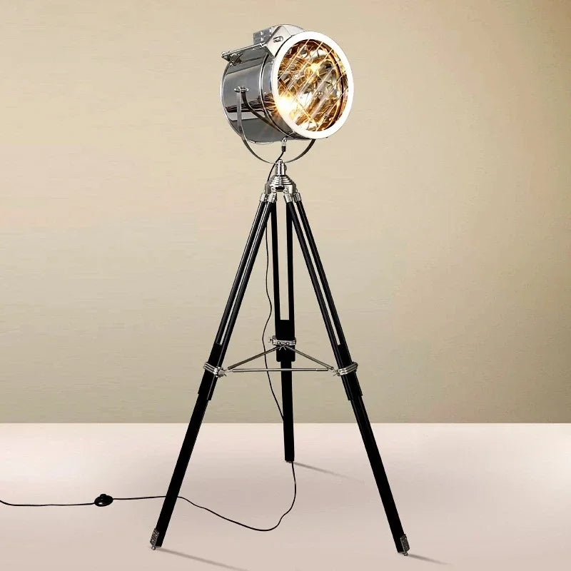 Afralia™ Studio Tripod Floor Lamp Sliver Gold Industrial Standing Lamp for Living Room Lighting