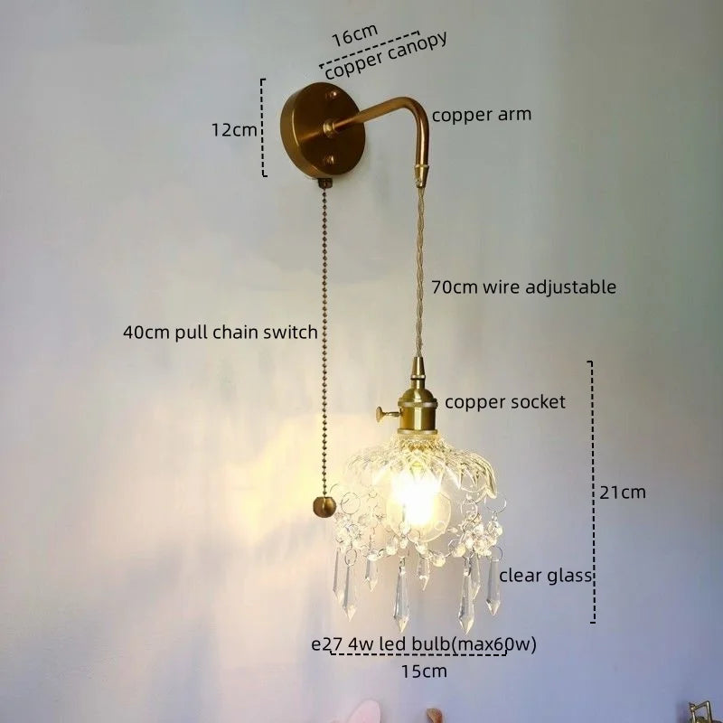 Afralia Crystal Copper LED Wall Sconce Light for Home Decor & Indoor Lighting