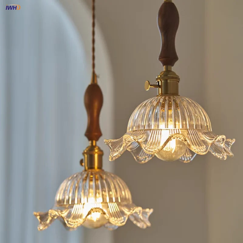 Afralia™ Modern Walnut Wood Glass Pendant Lights in Nordic Style