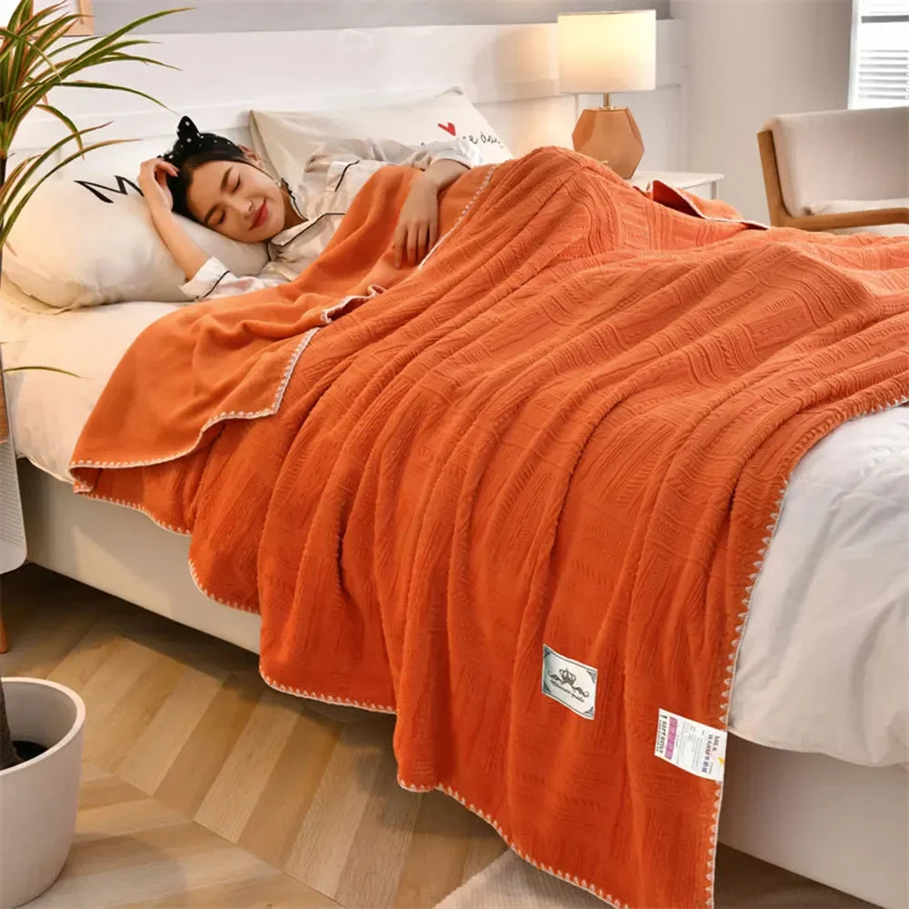 Afralia™ Orange Solid 3D Soft Print Flannel Coral Fleece Double-side Blanket