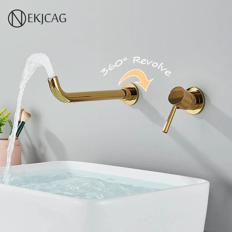 Afralia™ Gold Basin Faucet: Single Handle, Hot & Cold Water, Matte Black Finish