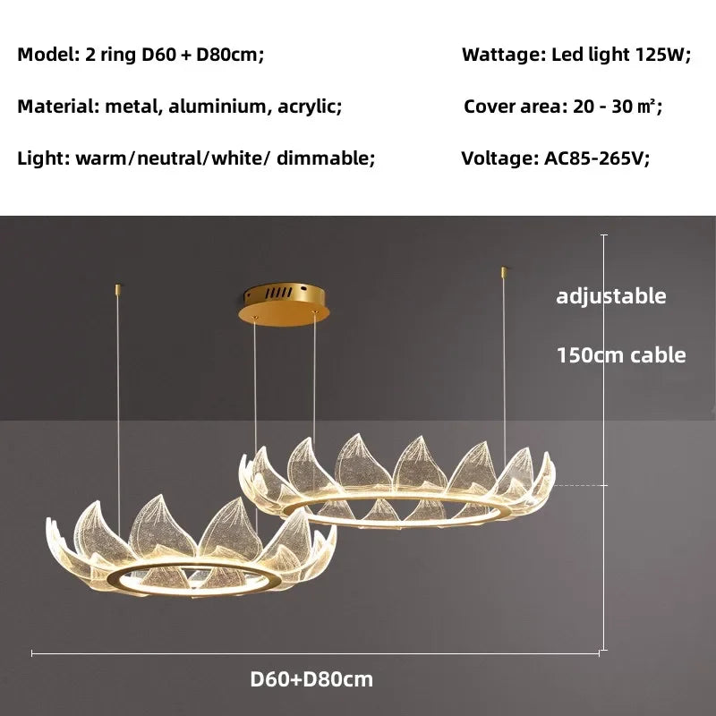Afralia™ Lotus Acrylic LED Chandelier Gold Suspend Lamp for Living Room Lighting