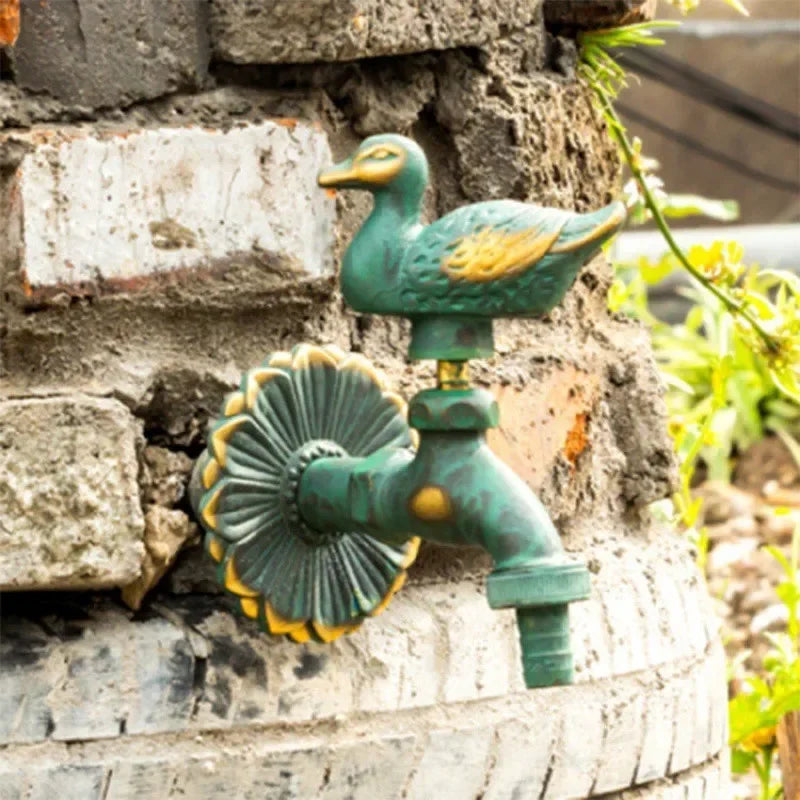 Afralia™ Antique Brass Wall Mount Garden Faucet for Kindergarden, Animal Design