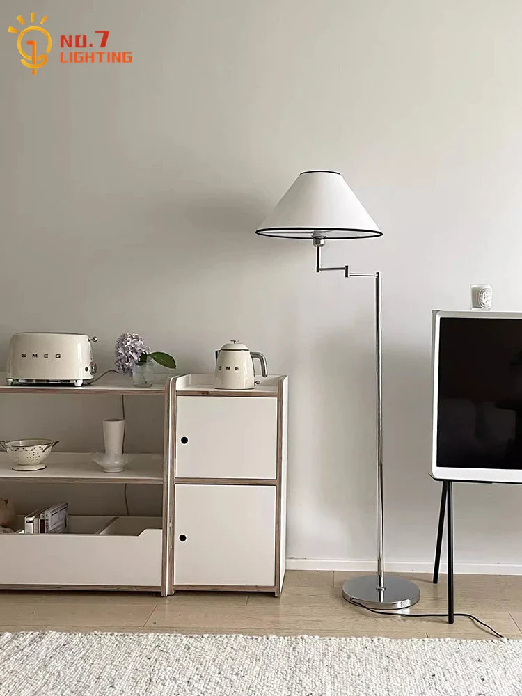 Afralia™ Cream Rocker Arm LED Floor Lamp for Modern Living Spaces