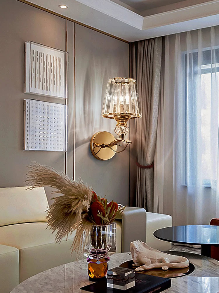 Afralia™ Crystal Wall Lamp: Modern Simple Luxury for Bedroom Staircase Living Room TV Background