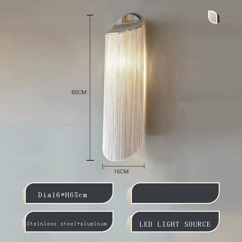 Afralia™ Chrome Chain Tassel Wall Sconce - Luxe Living Room Decor Fixture