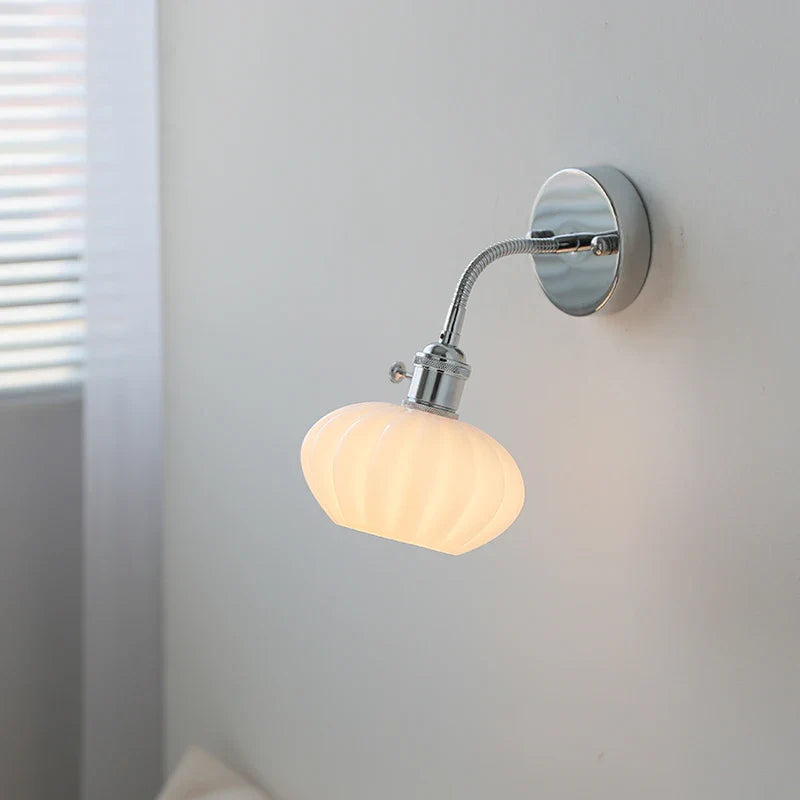 Afralia™ Adjustable Arm LED Wall Light Fixture with Pull Chain Switch, White Glass