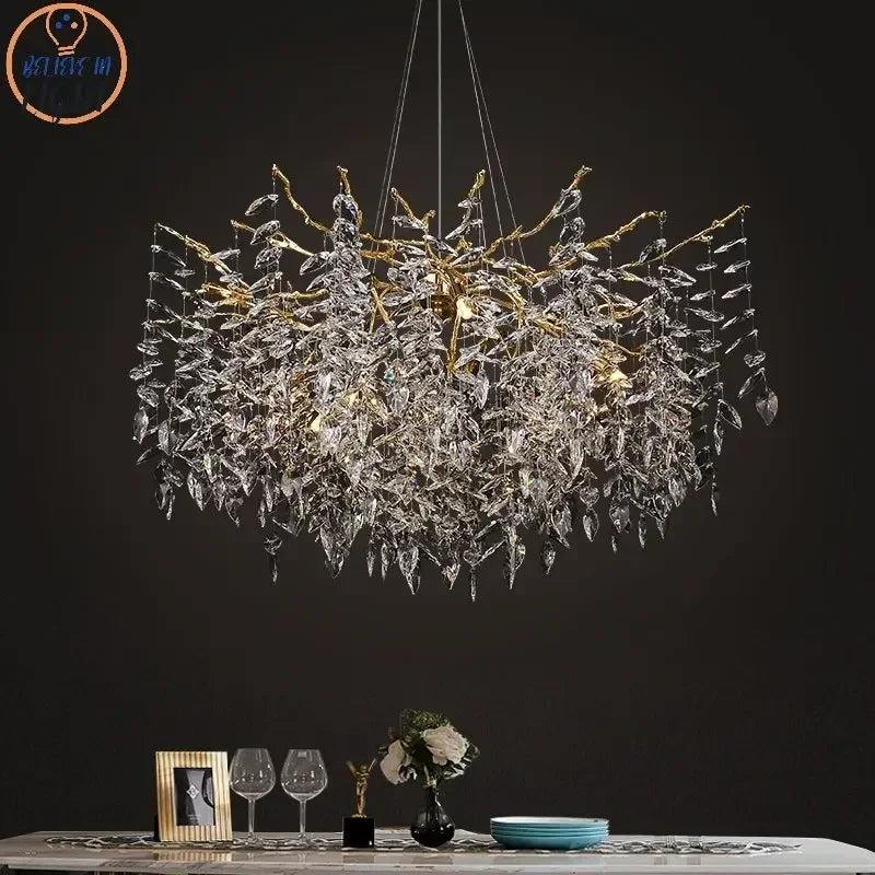 Afralia™ Luxury Crystal Chrome Chandelier Silver Gold LED Tree Branch Chandelier for Living Dining Room