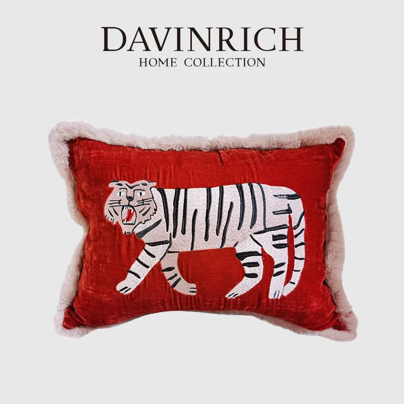 Afralia™ Furry Tiger Embroidery Velvet Cushion Cover 40x55cm: Retro Charm Luxury Home Decor