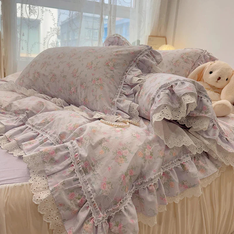 Afralia™ Princess Style Lace Ruffles Bedding Set - 100% Cotton, 3/4Pcs, Korean Design