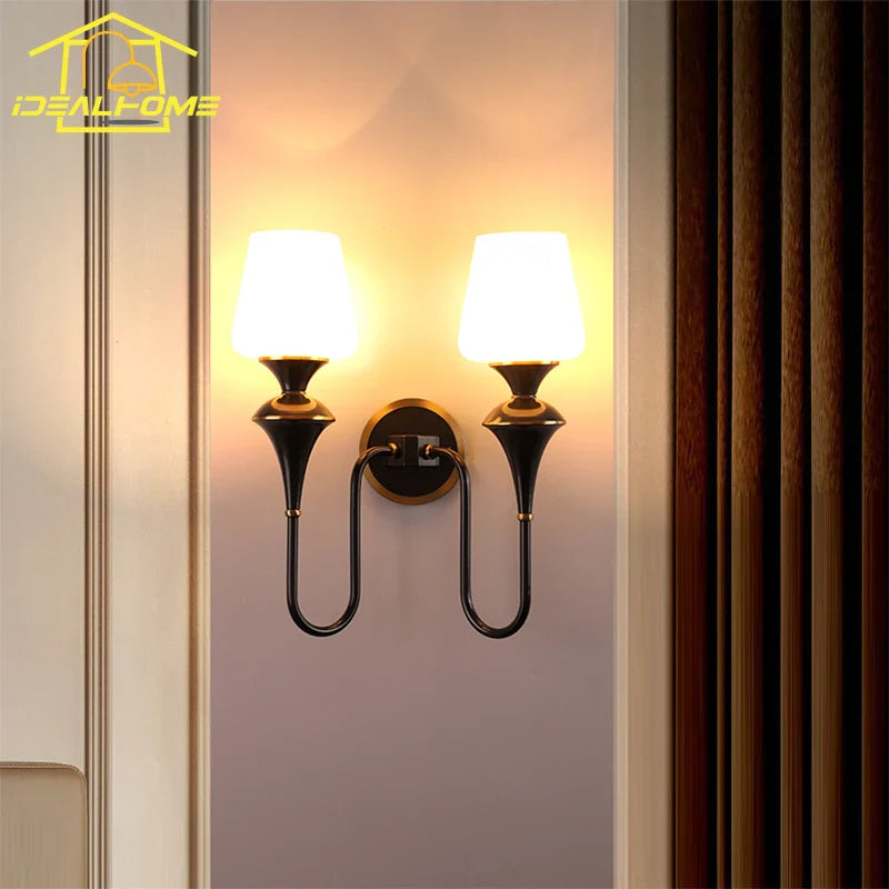 Afralia™ Copper Glass LED Wall Sconce, Black/Gold Luxury Minimalist for Living Room & Bedroom