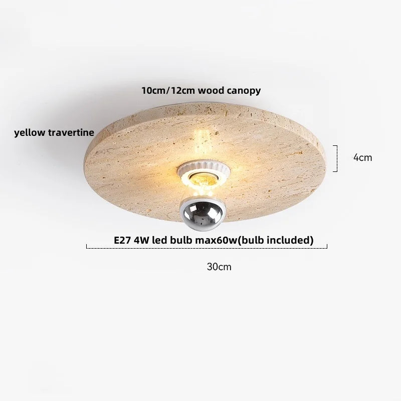 Afralia™ Acrylic LED Ceiling Lamp Yellow Travertine Wood Canopy Wabi Sabi Style