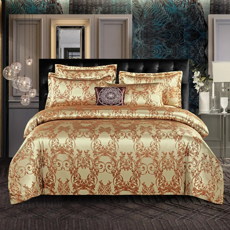 Afralia™ Satin Jacquard Bedding Set: Fitted Sheet, Duvet Cover, 2 Pillowcases - Queen King