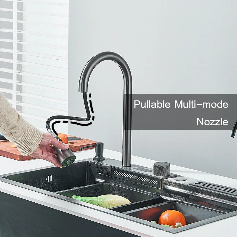 Afralia™ Stainless Steel Kitchen Sink Faucet Set with Digital Display - Complete Solution