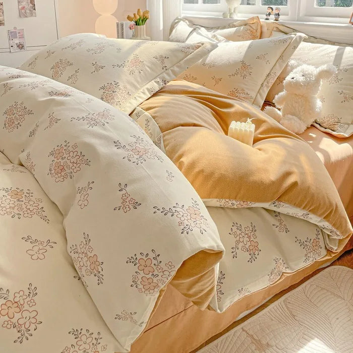 Afralia™ Plant Printed Cotton Brushed Duvet Cover Set for Double Bed