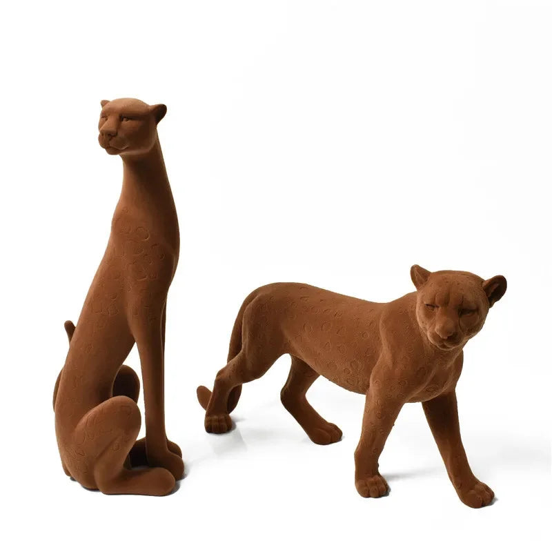 Afralia™ Flocked Leopard Resin Sculpture Figurine Simulation Animal Decor