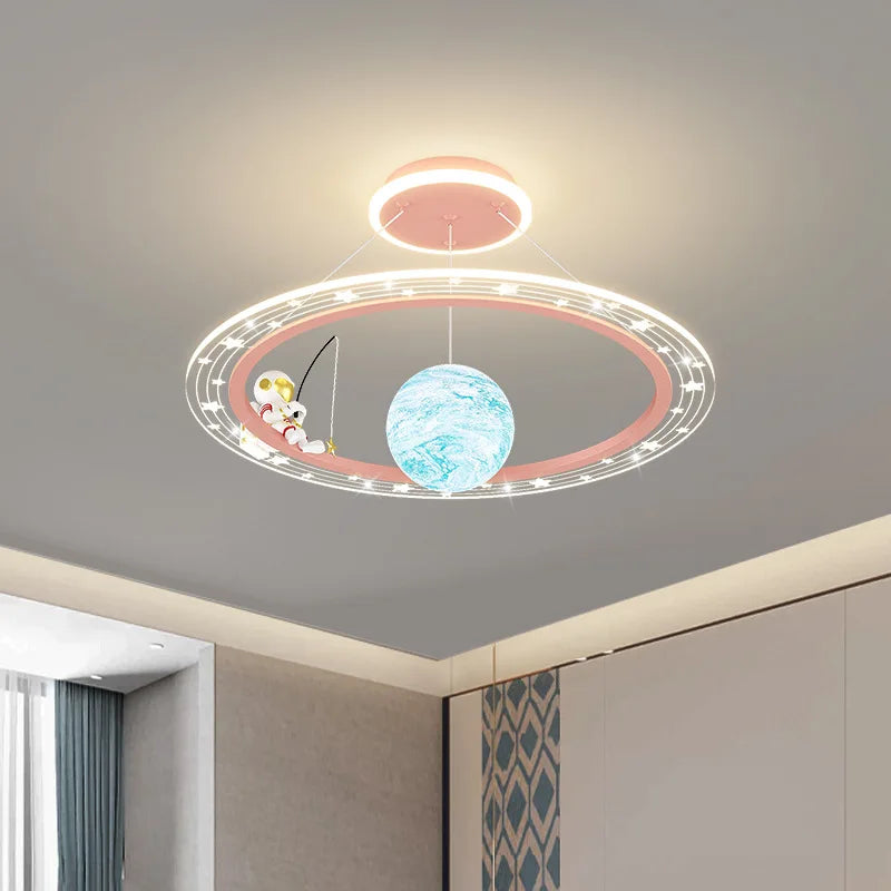 Afralia™ Astronaut LED Chandeliers: Remote-controlled Ceiling Pendant for Children's Room, Boy's Study, Nursery