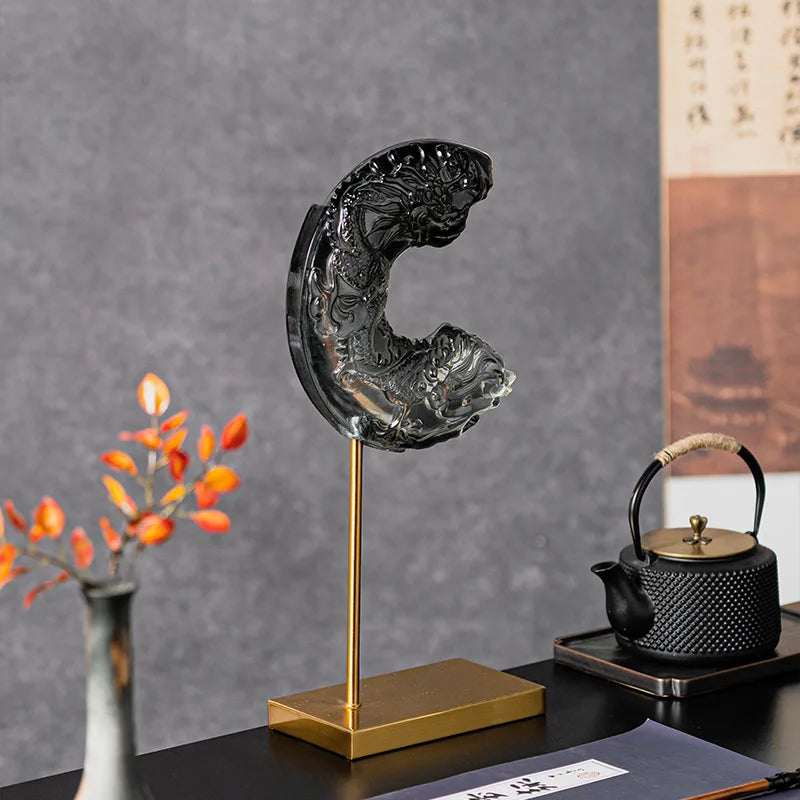 Afralia™ Crescent Moon Resin Relief Ornament Gradient Jade Pendant