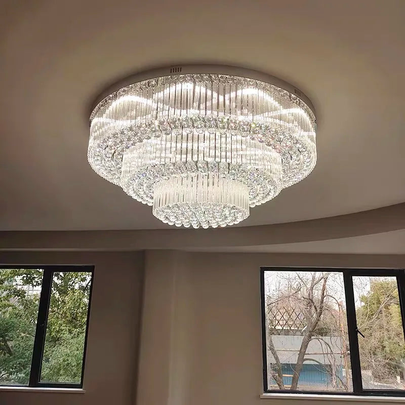 Afralia™ Large Crystal Ceiling Lamp: Elegant Home & Hotel Lighting Fixture