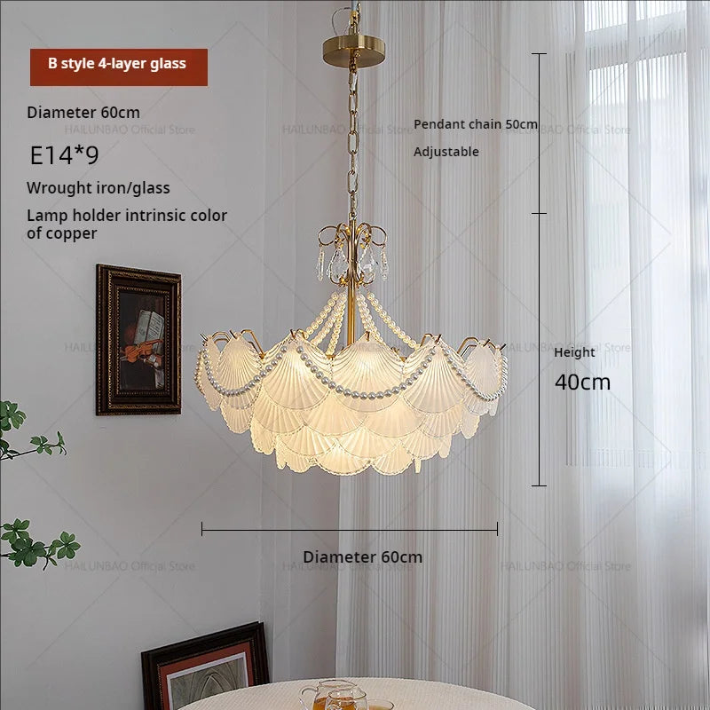 Afralia™ Shell Pearl Glass Crystal Chandelier for Modern Luxury Living Room