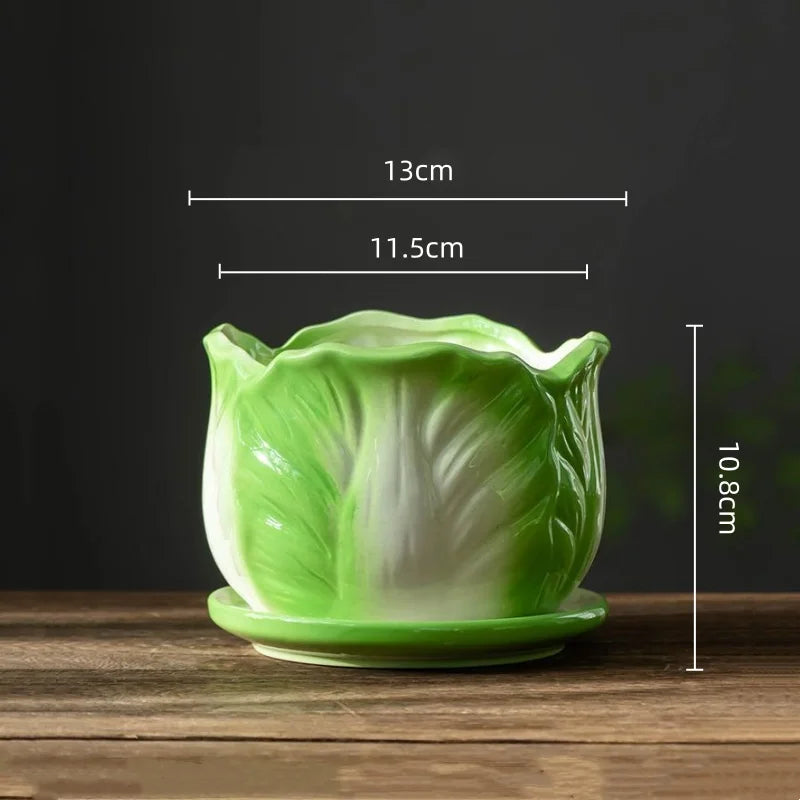 Afralia™ Cabbage Flowerpot with Tray | Creative Cartoon Vegetable Basin | Indoor Garden Flower Vase