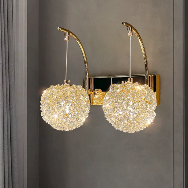 Afralia™ Crystal Wall Lamp: Gold Metal, G9 Bulb, Adjustable Wire Drop, Elegant Lighting