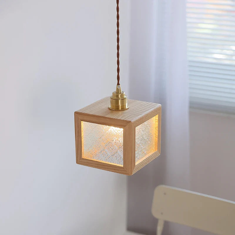 Afralia™ Clear Glass Walnut Wood LED Pendant Lamp - Nordic Modern Hanging Lights