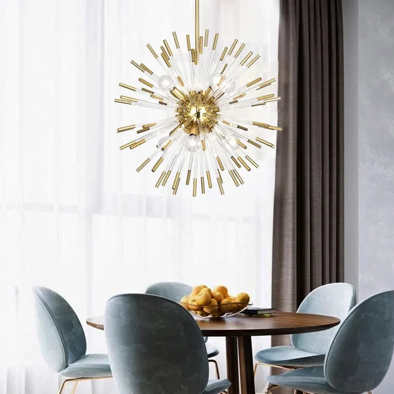 Afralia™ Luxury Starburst Chandelier: Elegant Gold Ball Pendant Light for Living Room, Bedroom, Dining Area