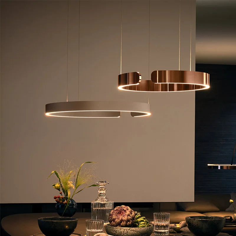 Afralia™ Rose Gold C-Shaped Pendant Light for Luxury Home Dining Room Hall