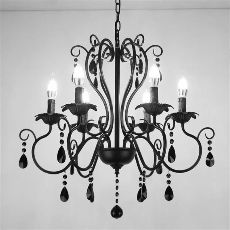 Afralia™ Black White Metal Chandelier with Crystal Pendants for Elegant Home Lighting